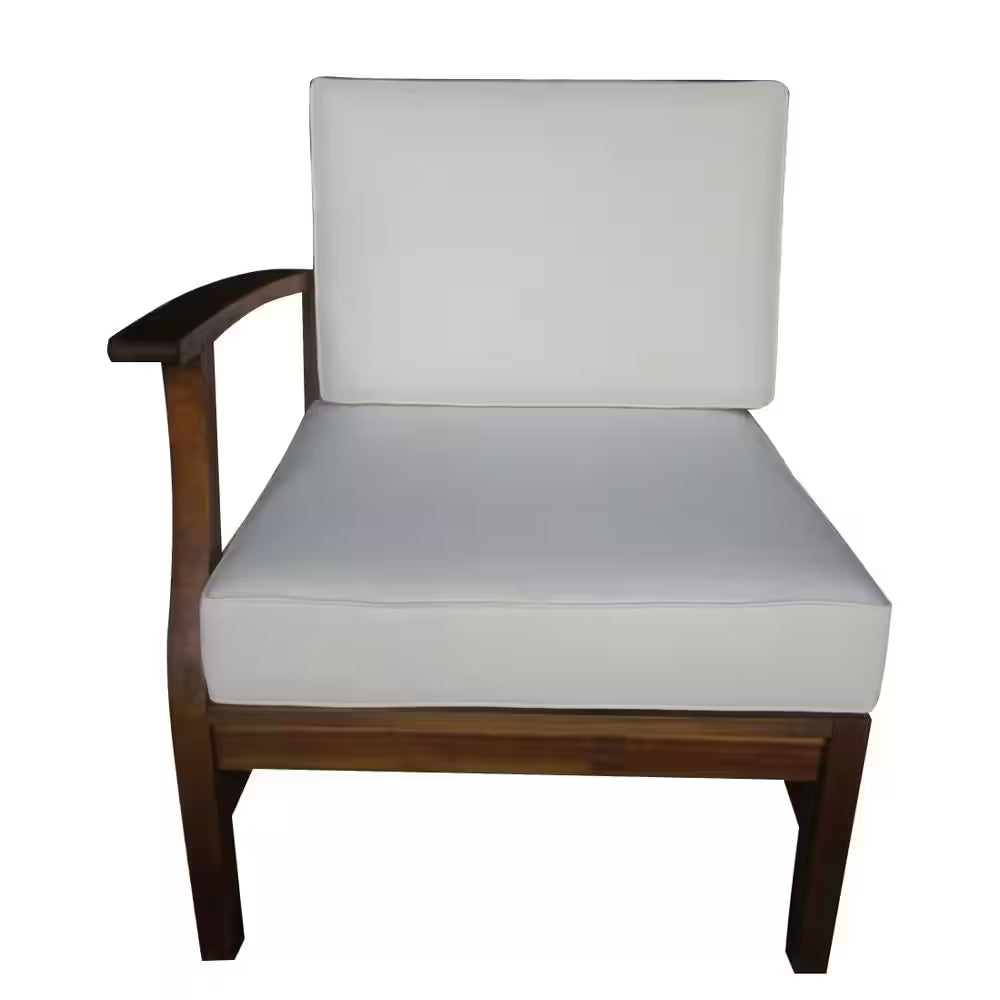 Perla Teak Brown 5-Piece Wood Outdoor Patio Fire Pit Conversation Set with Cream Cushions