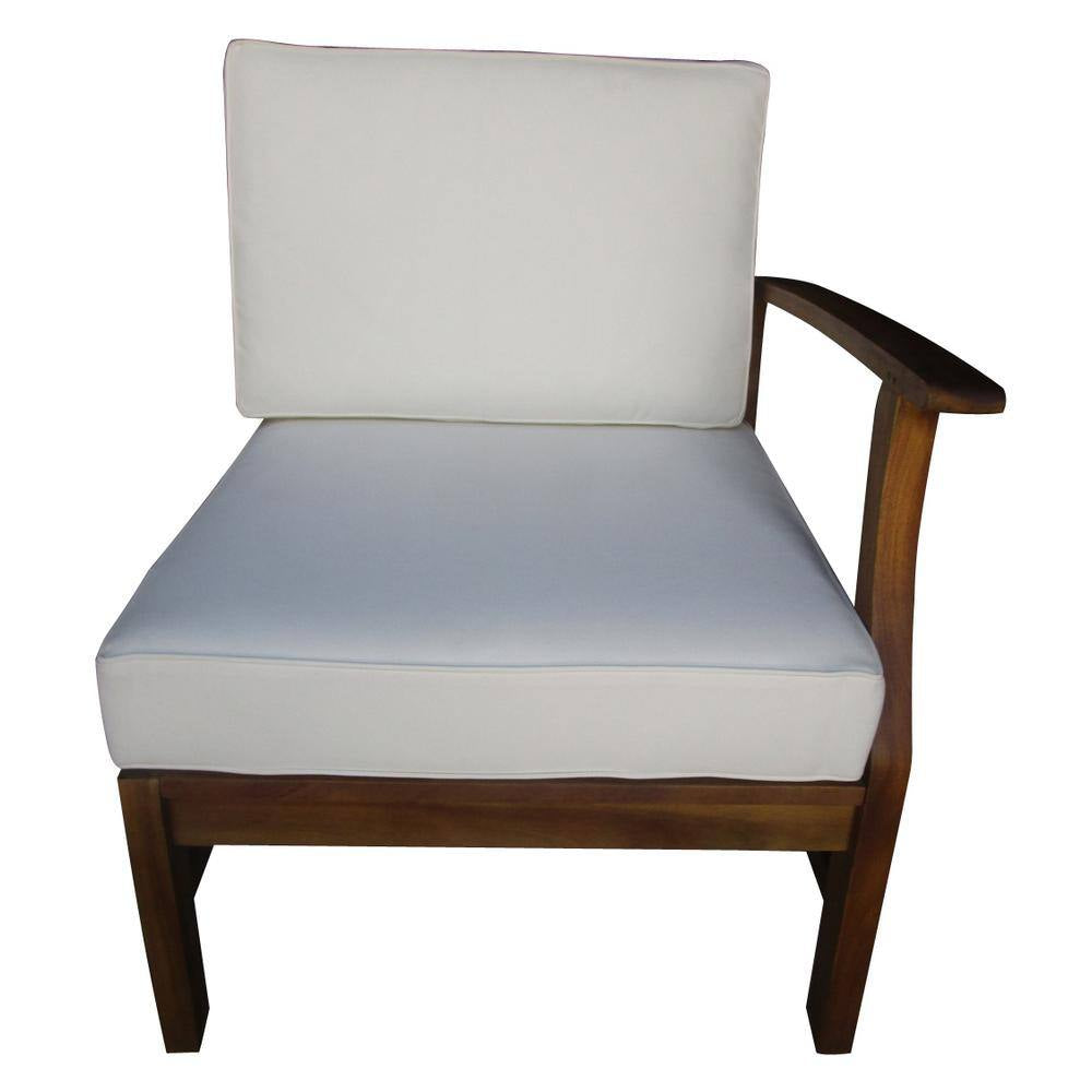 Perla Teak Brown 5-Piece Wood Outdoor Patio Fire Pit Conversation Set with Cream Cushions