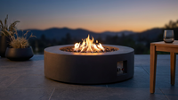 Brookhurst 43 In. W X 13 In. H round Outdoor GFRC Liquid Propane Fire Pit in Carbon with Lava Rocks — Lifestyle