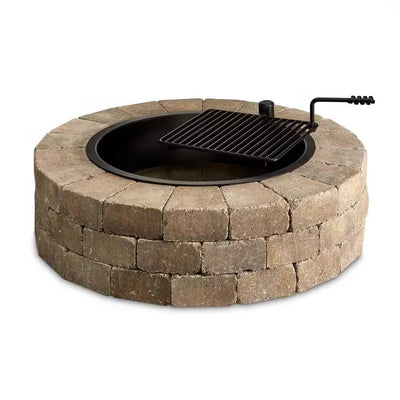 48-Inch Round Concrete Block Fire Pit Kit with Cooking Grate
