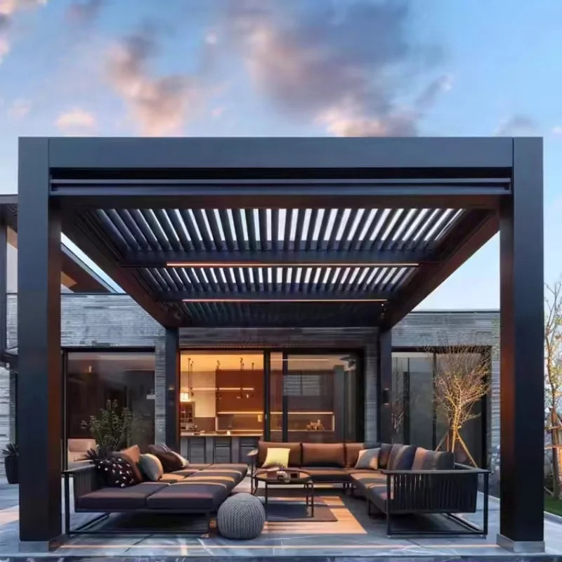 Aluminum Electric Louvered Pergola, Rainproof Adjustable Awning