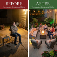 9 Pieces Patio Furniture Set All Weather Wicker Outdoor Conversation Set with 42" Fire Pit outside Furniture Patio Sofa with Swivel Chairs & Solar Table, Beige — Before & After