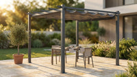 10 Ft. W X 10 Ft. D Aluminum Pergola Outdoor with Dark Gray Retractable Canopy — Lifestyle