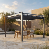 10 Ft. W X 10 Ft. D Aluminum Pergola Outdoor with Dark Gray Retractable Canopy — Studio Shot
