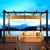 Outdoor Pergola Built for Year-Round Shade, 10x10 Aluminum Frame, Retractable Canopy, Weather Resistant