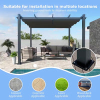 Outdoor Pergola Built for Year-Round Shade, 10x10 Aluminum Frame, Retractable Canopy, Weather Resistant