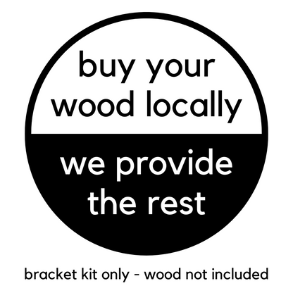 Circular sticker with text 'buy your wood locally, we provide the rest' on a white background.